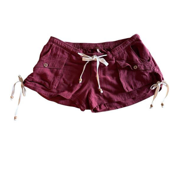 Free People Burgundy Cargo Pocket Drawstring Shorts Size Small - Picture 1 of 8